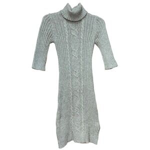 Old Navy Women's S Grey Cable-Knit Turtleneck Sweater Dress Preppy Chunky Y2K